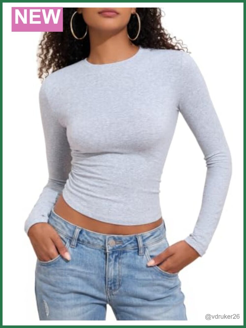 Womens Cotton Long Sleeve Fitted Crew Neck Y2K Crop Top Basic Tee